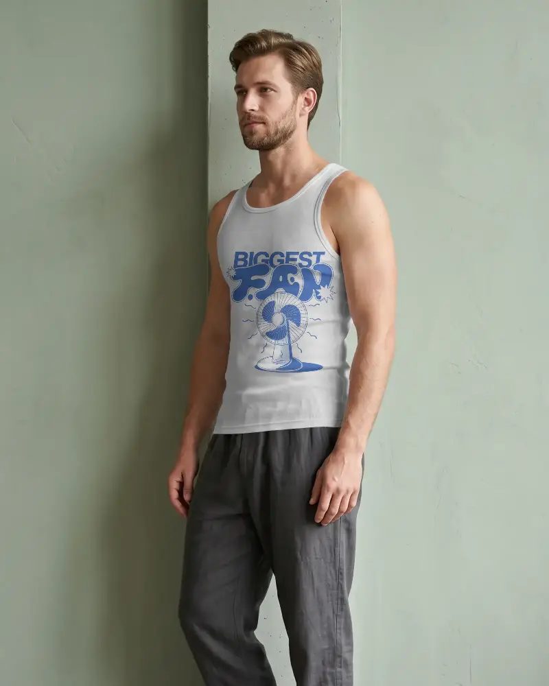 Male Summer Tank Top Mockup For Athletic Fashion Model Posing By Textured Wall Background