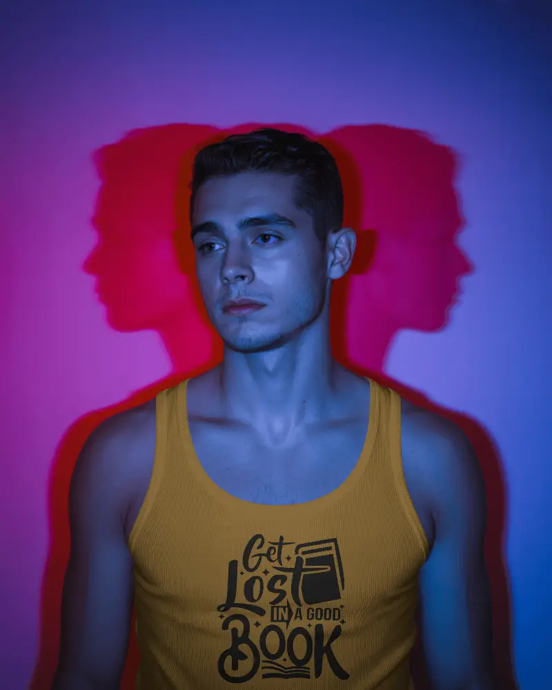 Bold Lighting Tank Top Mockup Young Man Under Duotone Effect In Modern Studio Photo Scene 064