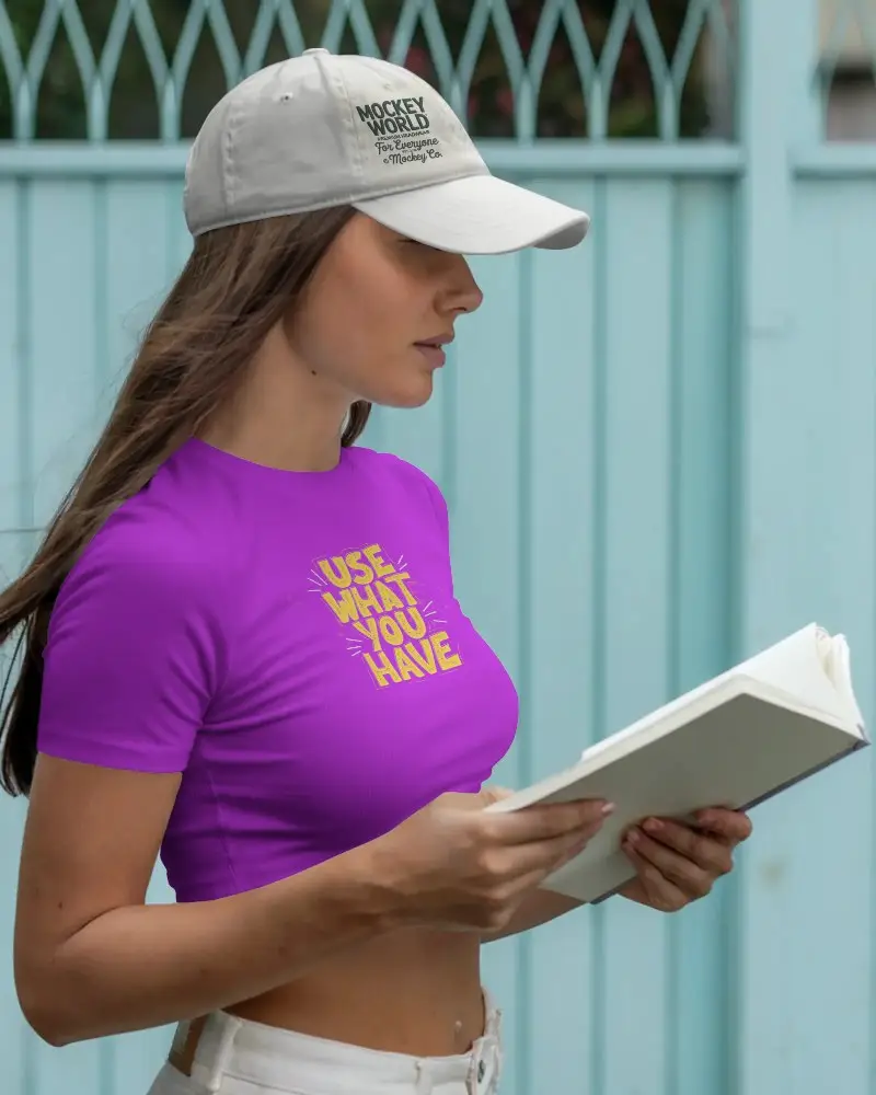 Stylish Crop Top And Cap Mockup For Women Perfect For Summer Outfits And Casual Wear Mockup Template