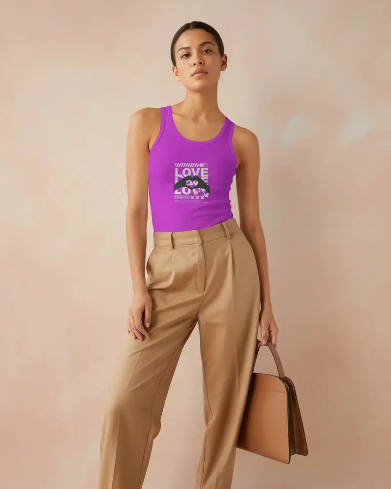 Stylish Women Ribbed Tank Top Mockup Sleeveless Casual Fitted Wear For Summer Fashion