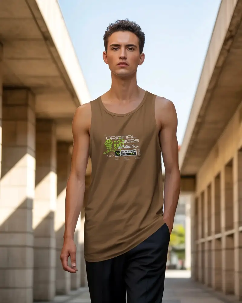 Sleeveless Casual Tank Top Mockup For Mens Modern Summer Streetwear Outfit Flat Front View