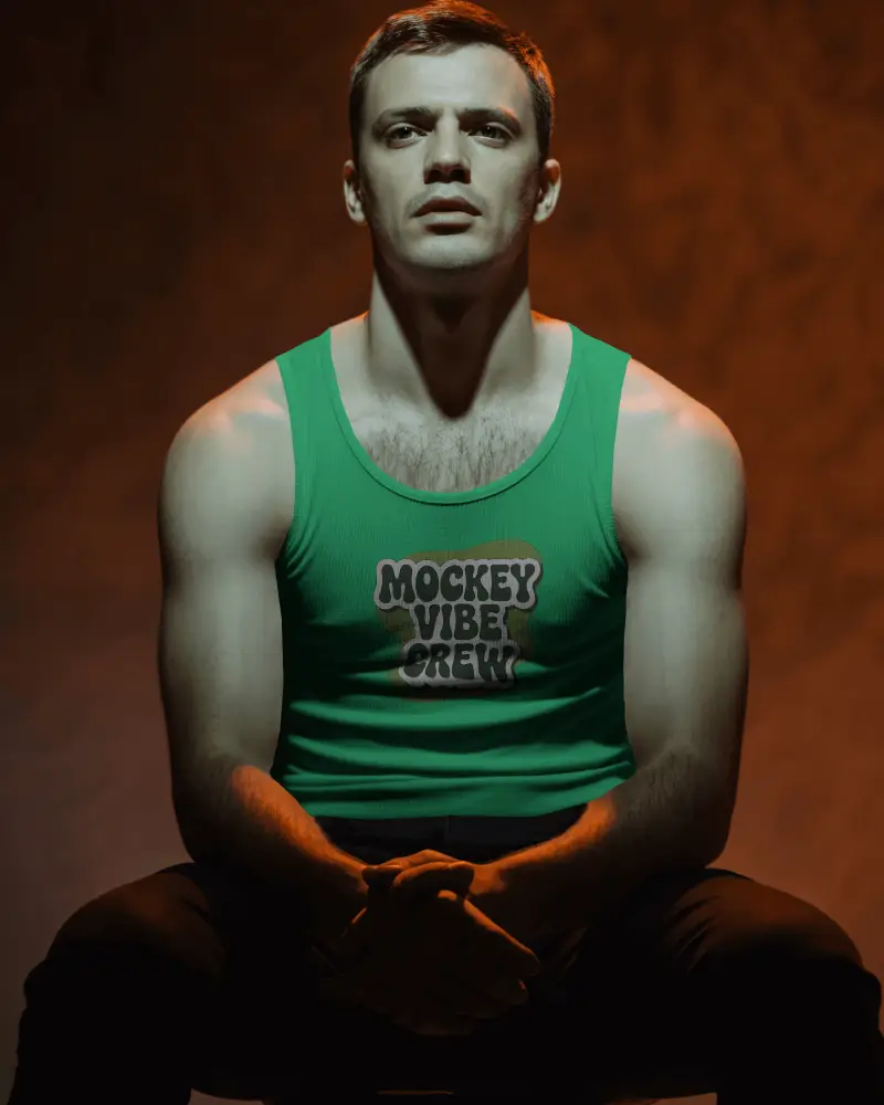 Bold Masculine Tank Top Mockup Stylized Portrait With Centered Design Placeholder