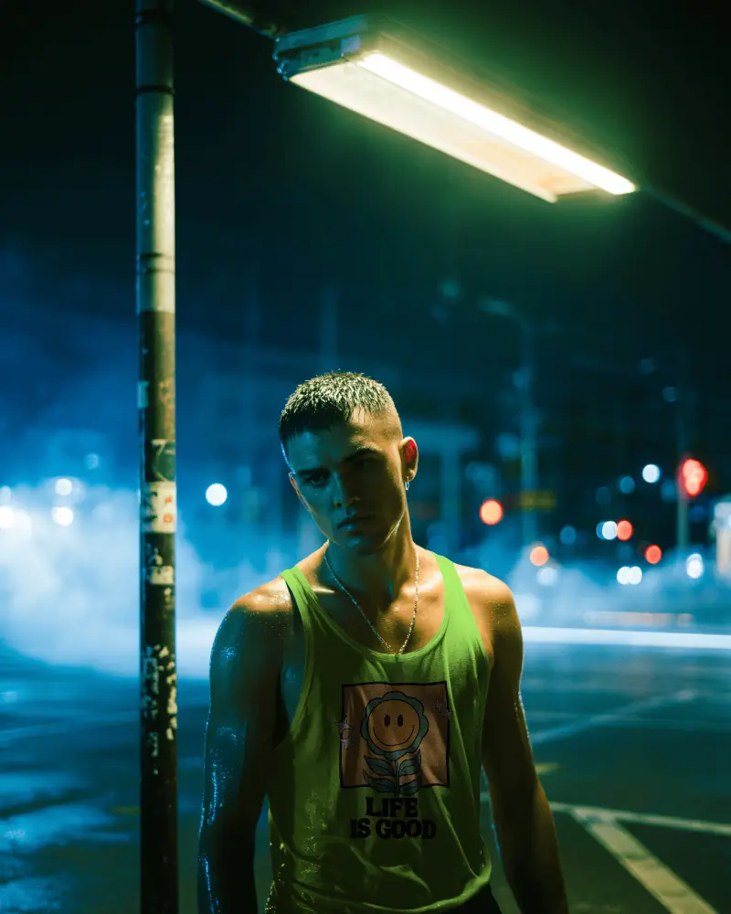 Urban Nightlife Tank Top Mockup For Streetwear Branded Fitness Apparel 0106