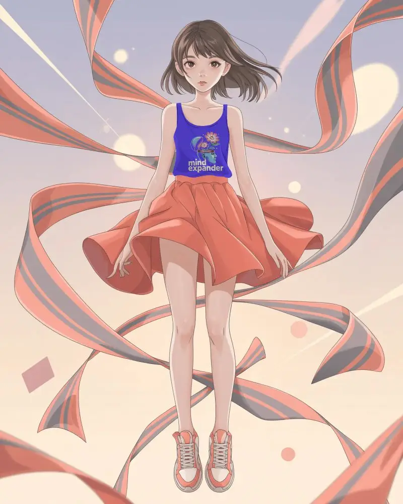 Young Woman Wearing Casual Fashion Tank Top And Skirt Ideal For Summer Outfits Stylish