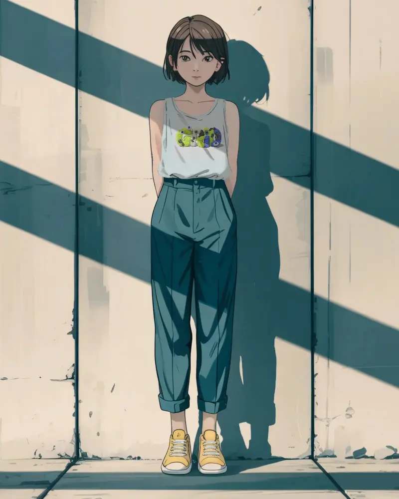 Stylish Casual Anime Womens Tank Top Outfit High Waisted Pants Summer Street Fashion Look