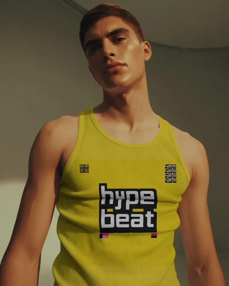 Realistic Men Tank Top Mockup With Muscular Fit Athletic Style For Fashion Brand Promotion