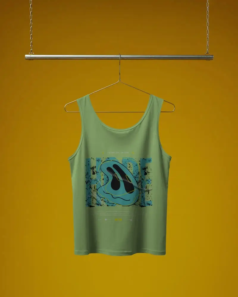 Premium Quality Sleeveless Tank Top Mockup Hanging On Metal Hanger For Design