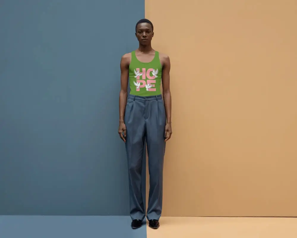 Unisex Basic Tank Top Mockup For Custom Printing Fashion Model Standing Straight Pose