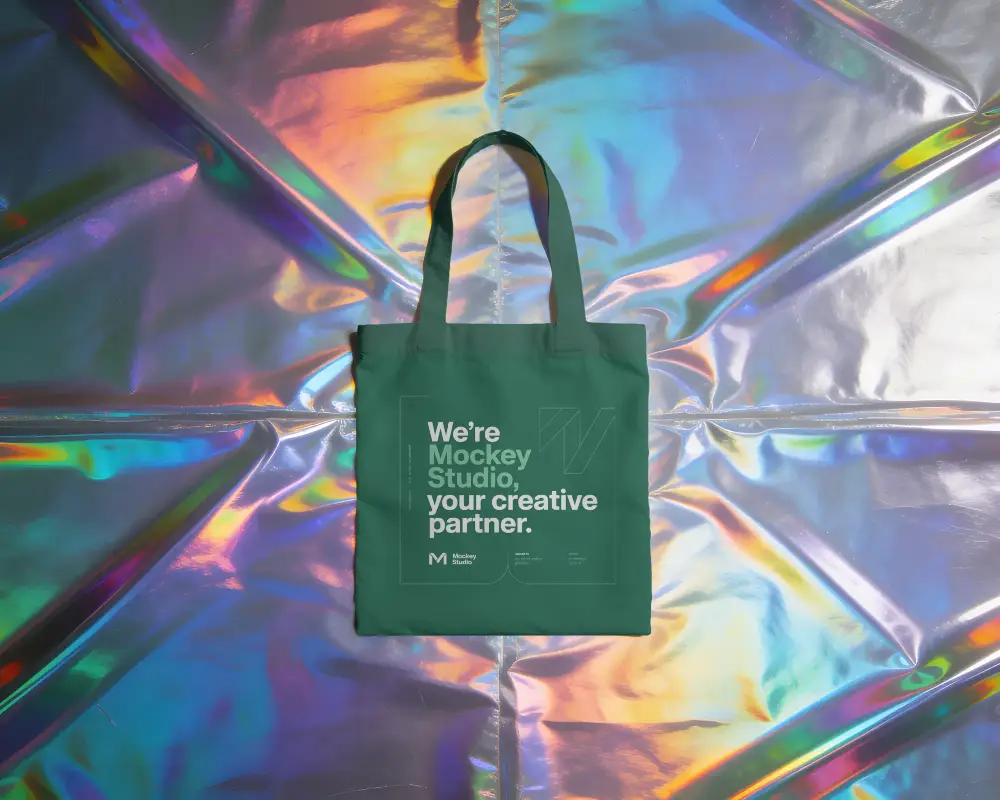 Reusable Cotton Tote Bag Mockup Flat Lay Eco Friendly Shopping Bag Template