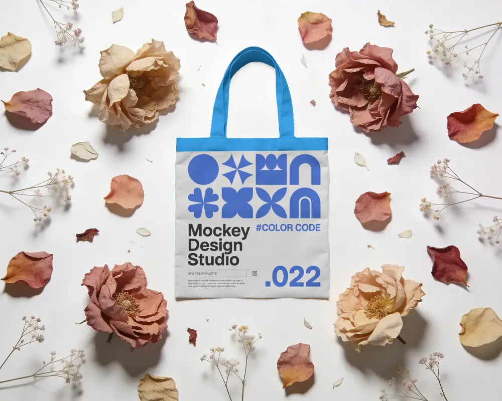 Eco Friendly Cotton Tote Bag Mockup With Dried Flower Background For Design Presentations