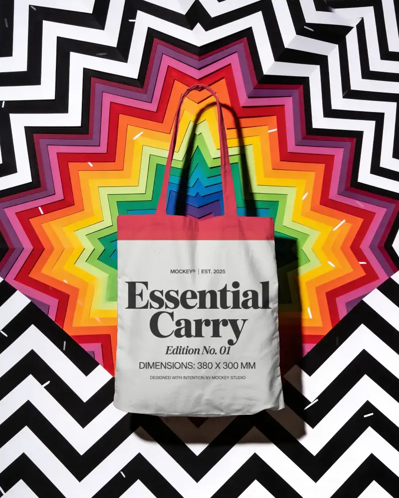 Eco Friendly Tote Bag Mockup Showcasing Simple Design With Vibrant Background Pattern For Brands