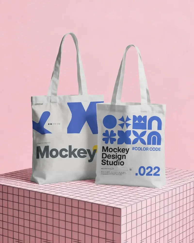 Reusable Tote Bag Mockup For Custom Designs Showcase With Plain Background And Long Handles