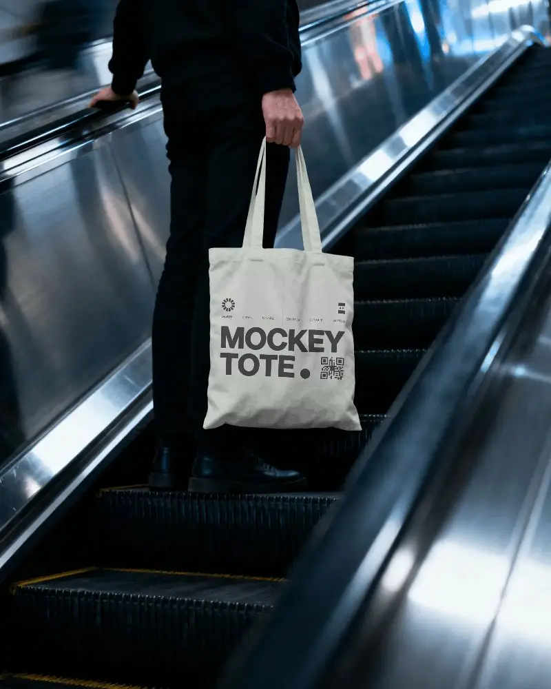 Simple Canvas Tote Bag Mockup Held By Person Durable Bag For Shopping Or Casual Carry