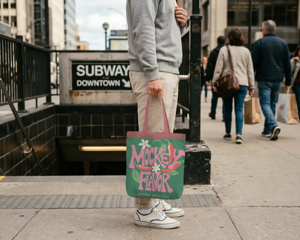 Reusable Tote Bag Mockup Urban Environment Minimalist Design Blank Canvas For Print