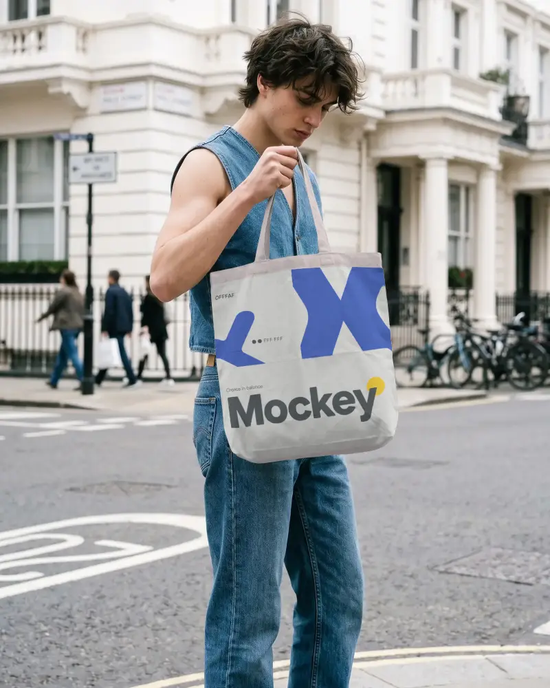 Natural Cotton Tote Bag Mockup Street Style Fashion Accessory For Everyday Use And Shopping