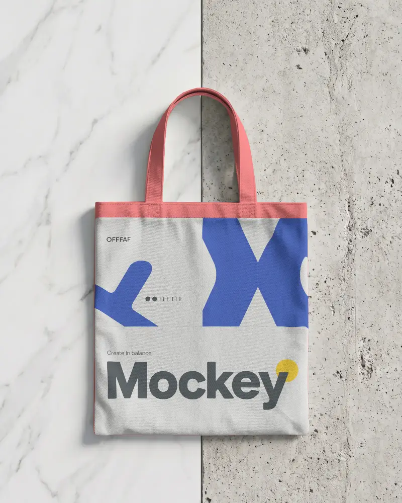 Eco Friendly Tote Bag Mockup Minimalist Cotton Bag Isolated On Modern Marble And Concrete