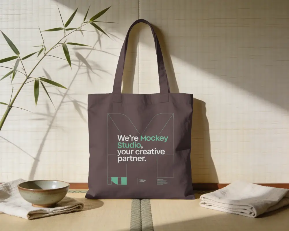 Eco Friendly Cotton Tote Bag Mockup On Traditional Background With Soft Shadows