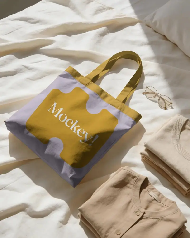 Minimalistic Carry All Tote Bag Mockup On Soft Texture Background For Product Display