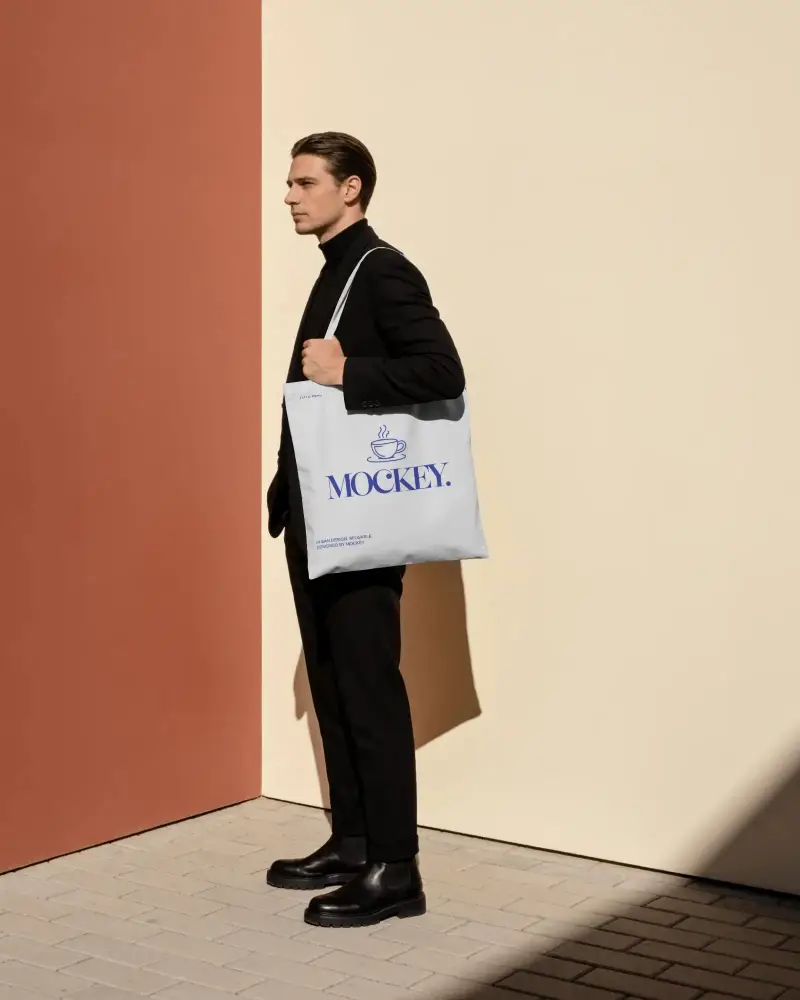 Stylish Minimalist Men Tote Bag Mockup For Modern Fashion Brands And Accessory Marketing