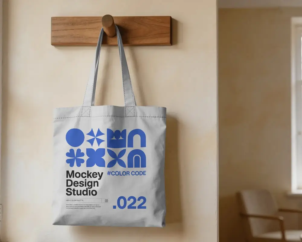 Simple Elegant Tote Bag Mockup Hanging On Wooden Hook Minimalist Home Decor Organic Style