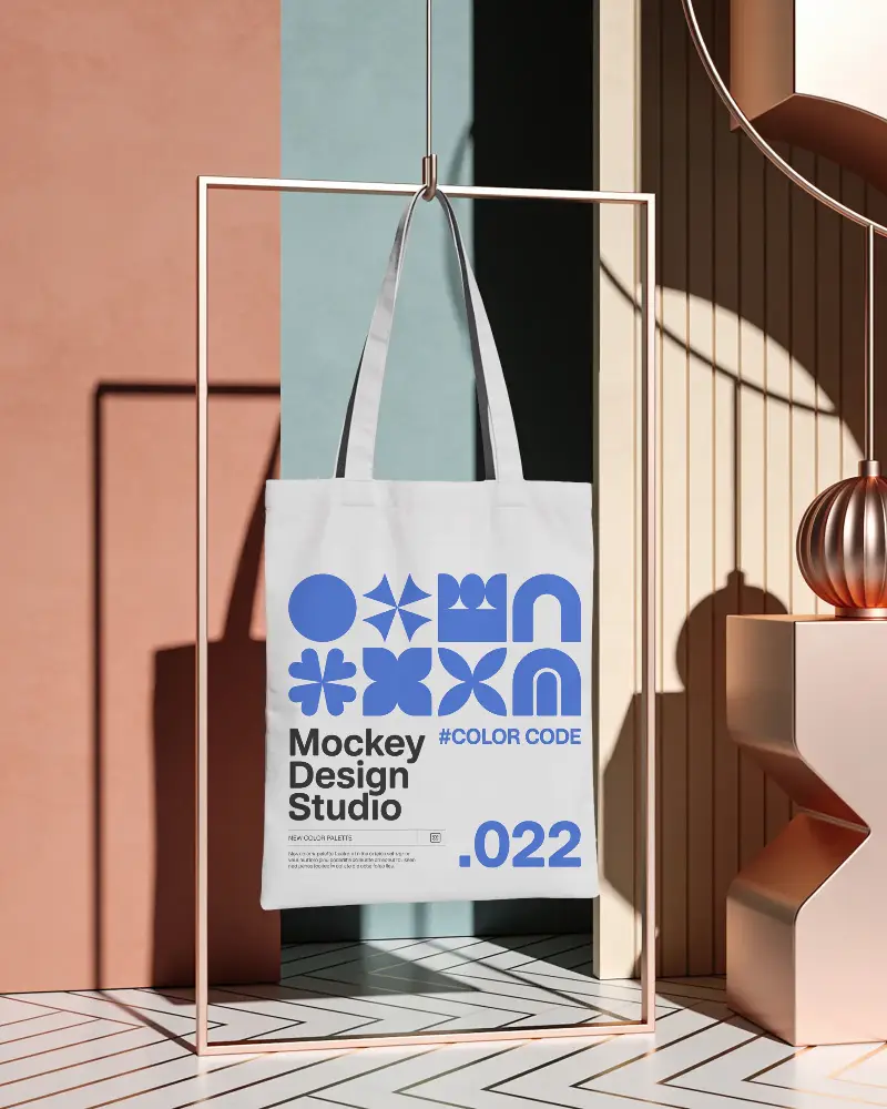 Modern Basic Tote Bag Mockup Hanging With Adjustable Straps In Contemporary Interior