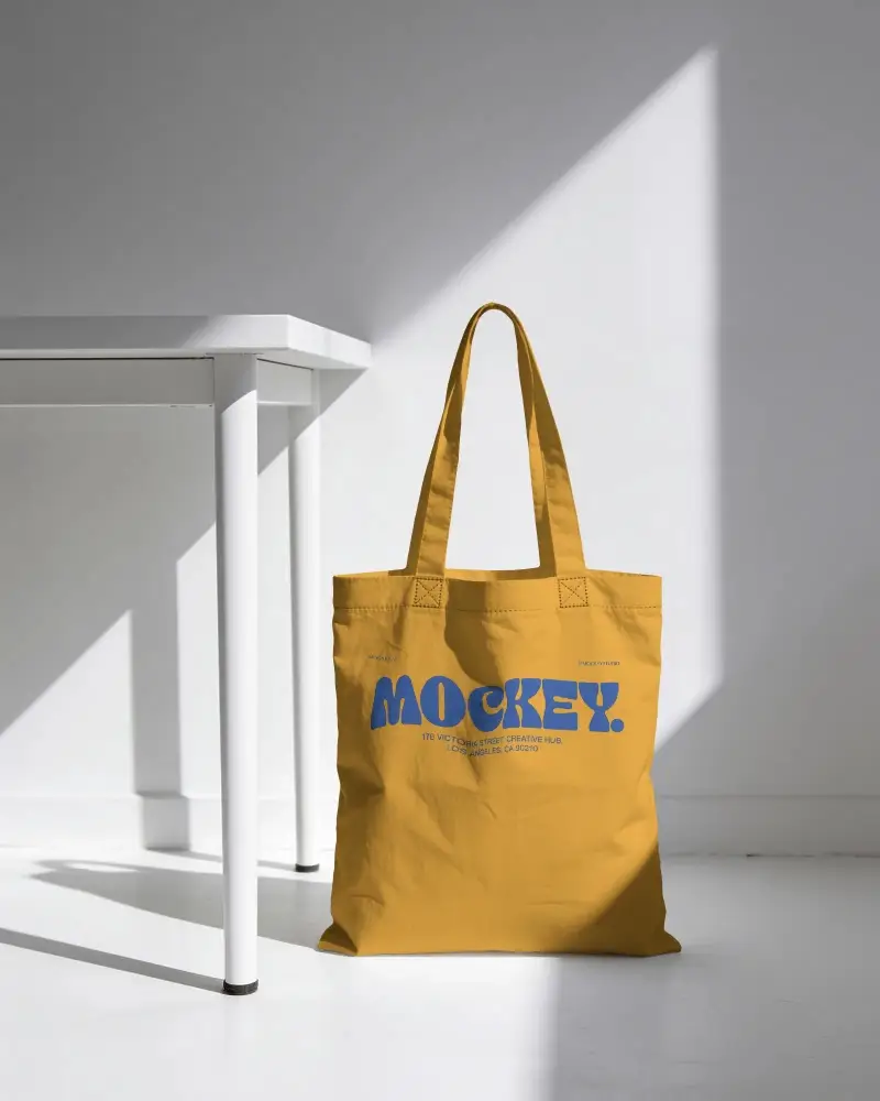 Minimalist Cotton Tote Bag Mockup With Long Handles On Clean Bright Background
