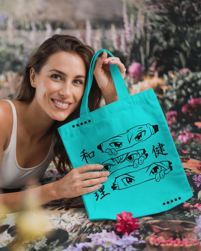Floral Garden Tote Bag Mockup With Smiling Model Showing Relaxed And Nature Inspired Setting