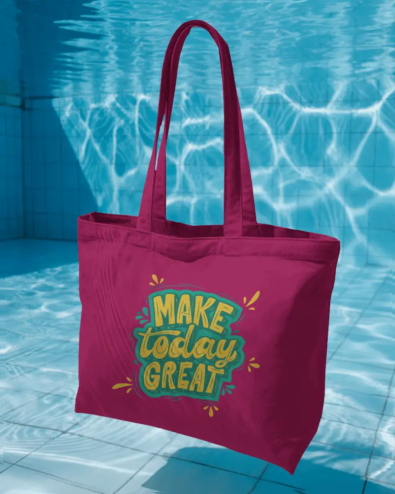 Floating Tote Bag Mockup Hovering Above Swimming Pool With Light Reflections