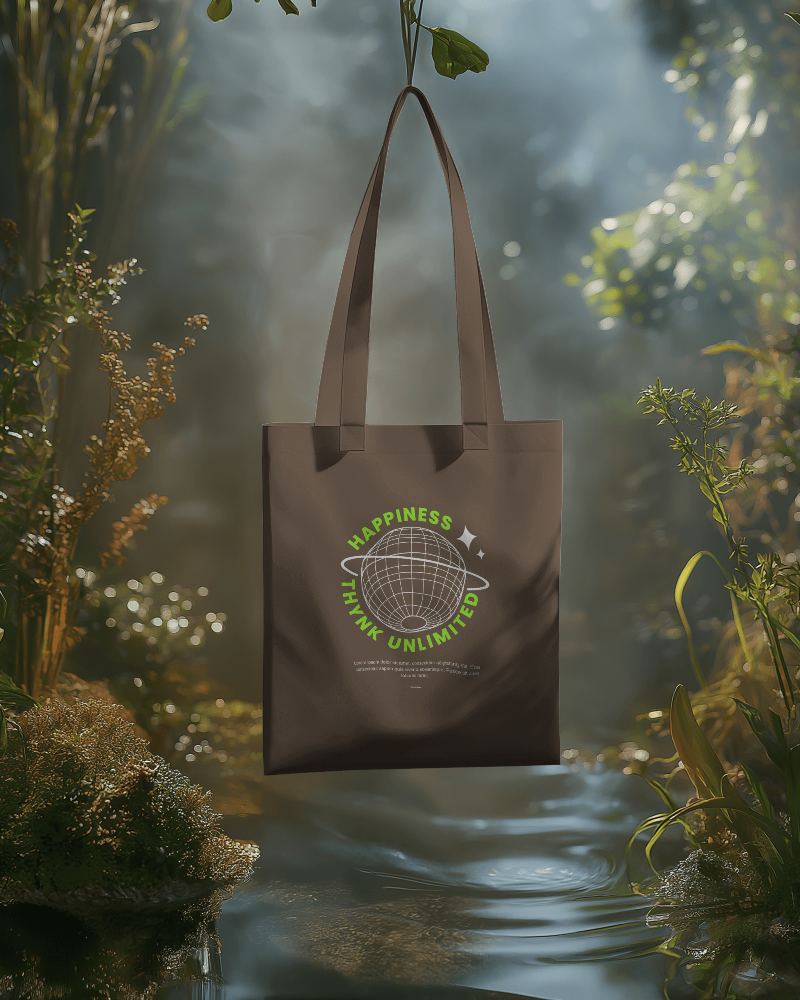 Nature Inspired White Tote Bag Mockup Misty Forest Stream Setting