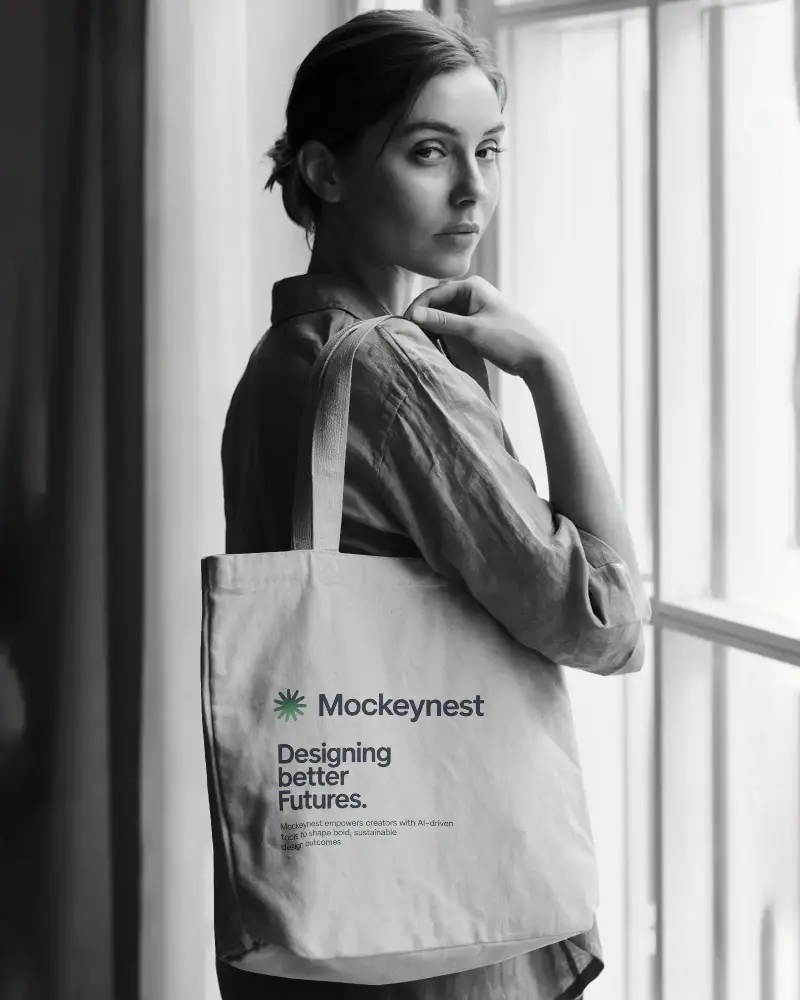 Woman Holding Minimalist Blank Tote Bag Mockup For Design Presentation And Branding