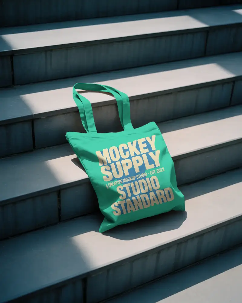 Eco Friendly Fabric Tote Bag Mockup In Natural Light With Simple Urban Background