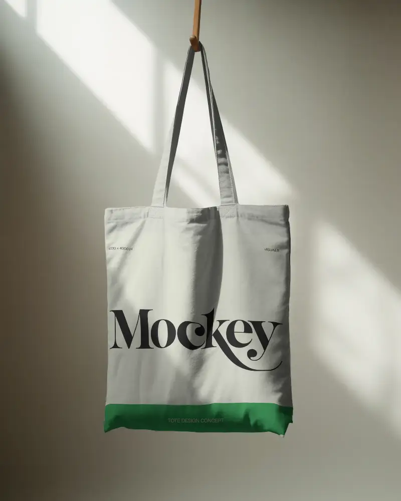Eco Friendly Cotton Tote Bag Mockup Minimalist Background Light And Shadow Effects