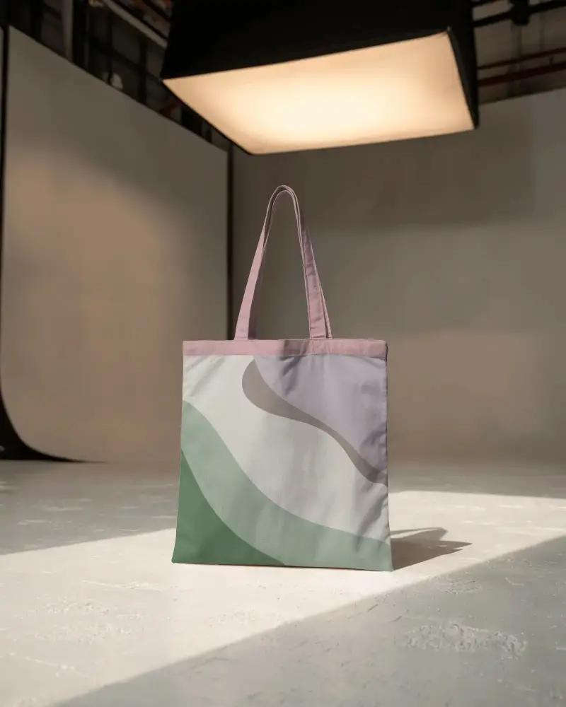 Photography Studio Tote Bag Mockup Under Professional Lighting Modern Minimal Design Display