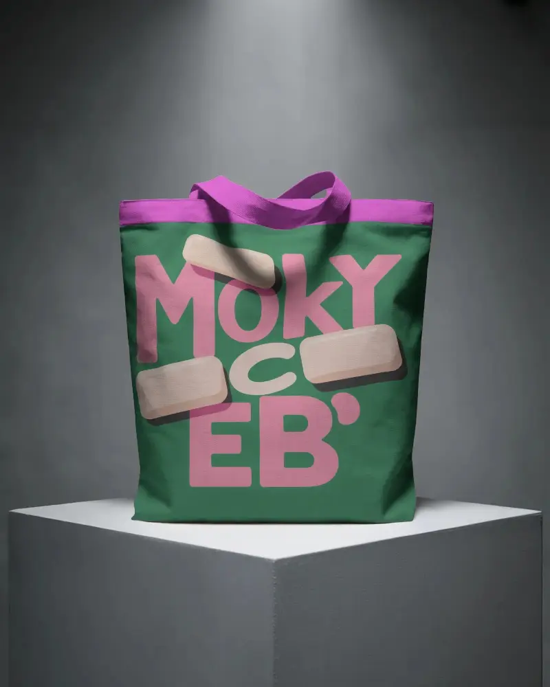 Dramatic Monochrome Tote Bag Mockup On Pedestal With Spotlight Elegant High Fashion Presentation