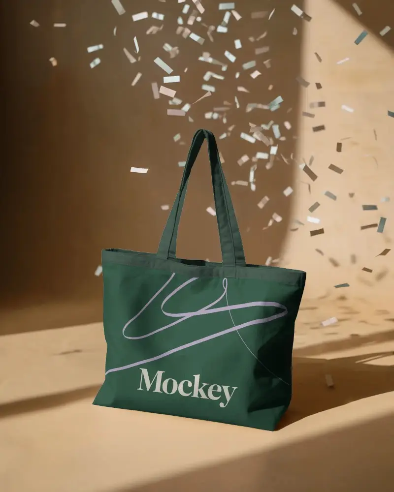 Festive Tote Bag Mockup With Confetti Sunlit Studio Celebration Themed Modern Trendy Accessory