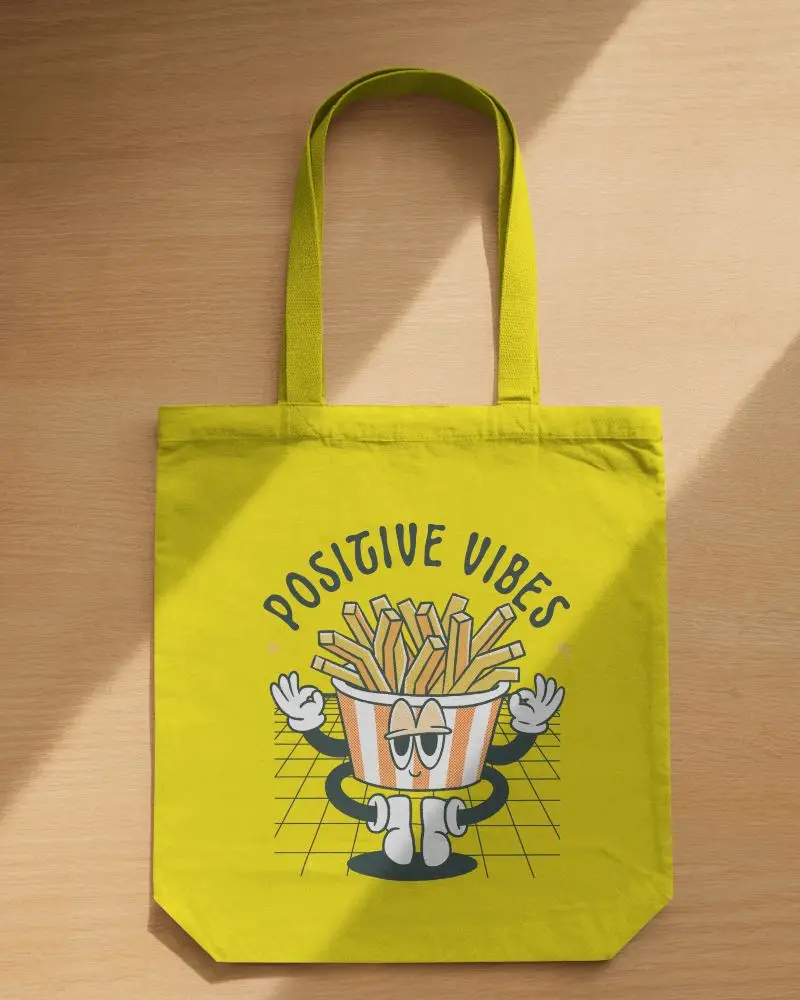 Natural Light Wood Surface Tote Bag Mockup Top View With Diagonal Shadow Simple And Clean Product Showcase