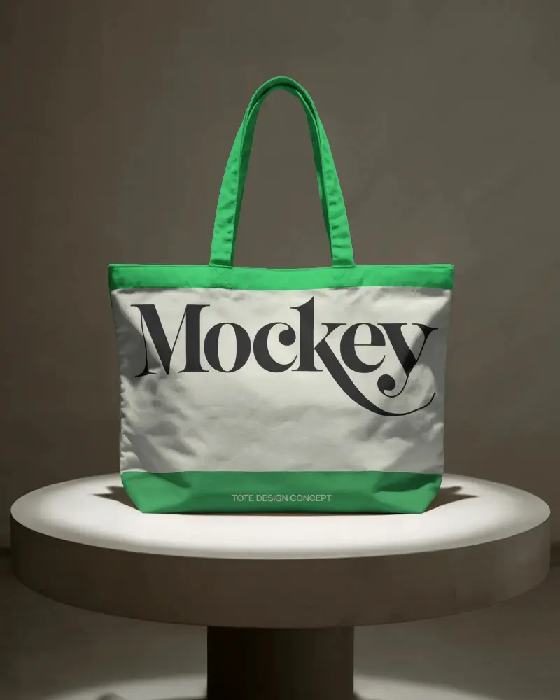 Elegant Round Table Tote Bag Mockup With Soft Spotlight Sophisticated Modern Branding Style