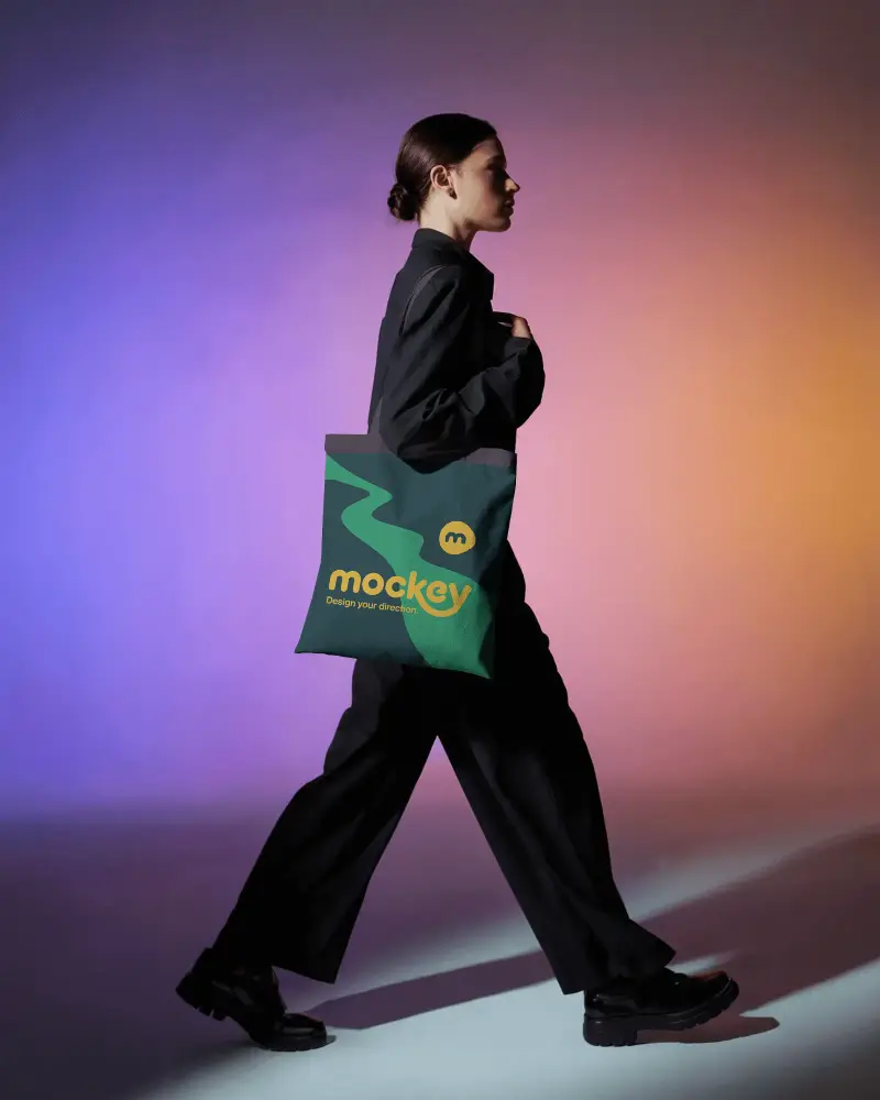 Stylish Minimalist Tote Bag Mockup With Fashion Forward Model In Modern Outfit