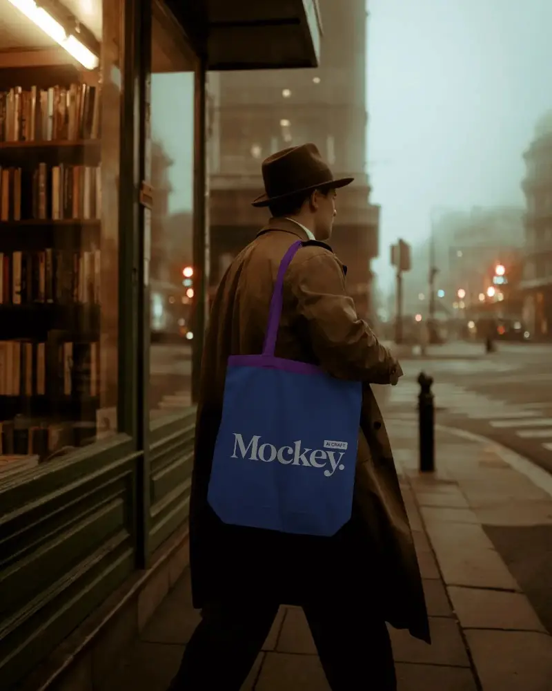 Retro Urban Man With Tote Bag Mockup For Custom Print And Advertisement Purposes