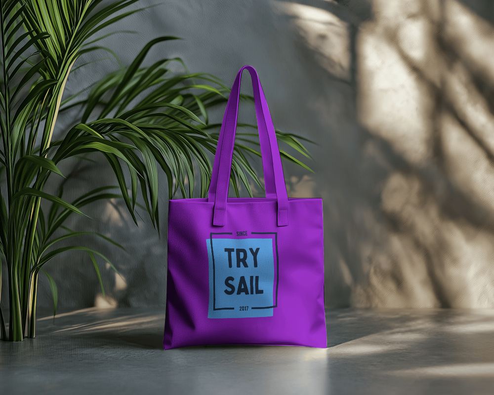 Tote Bag Mockup In Park With Forest Background