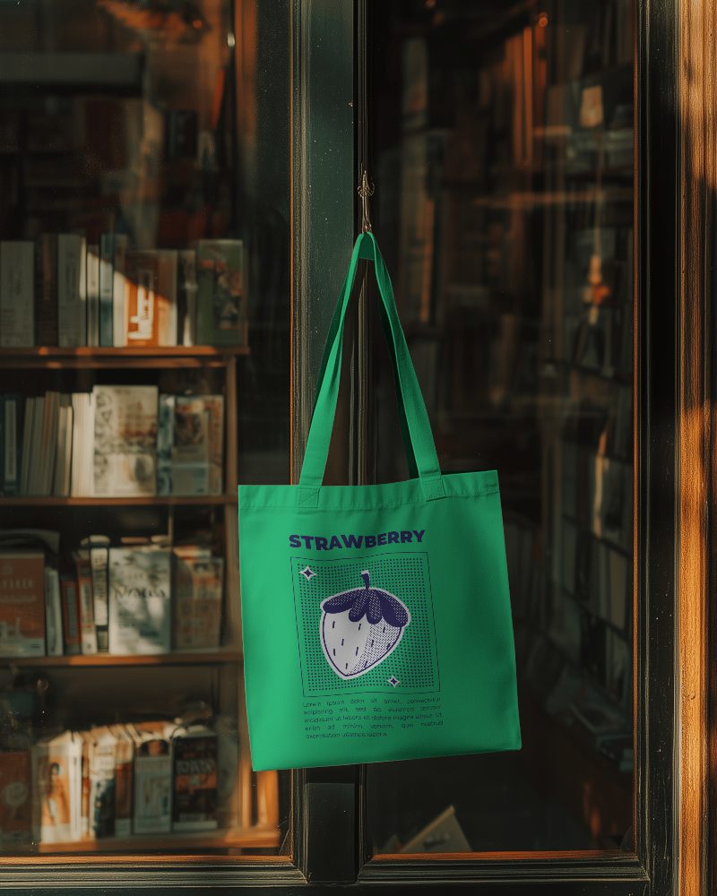 Tote Bag Mockup In Bookshelf Setting With Warm Lighting Perfect For Eco Friendly Brand Presentation