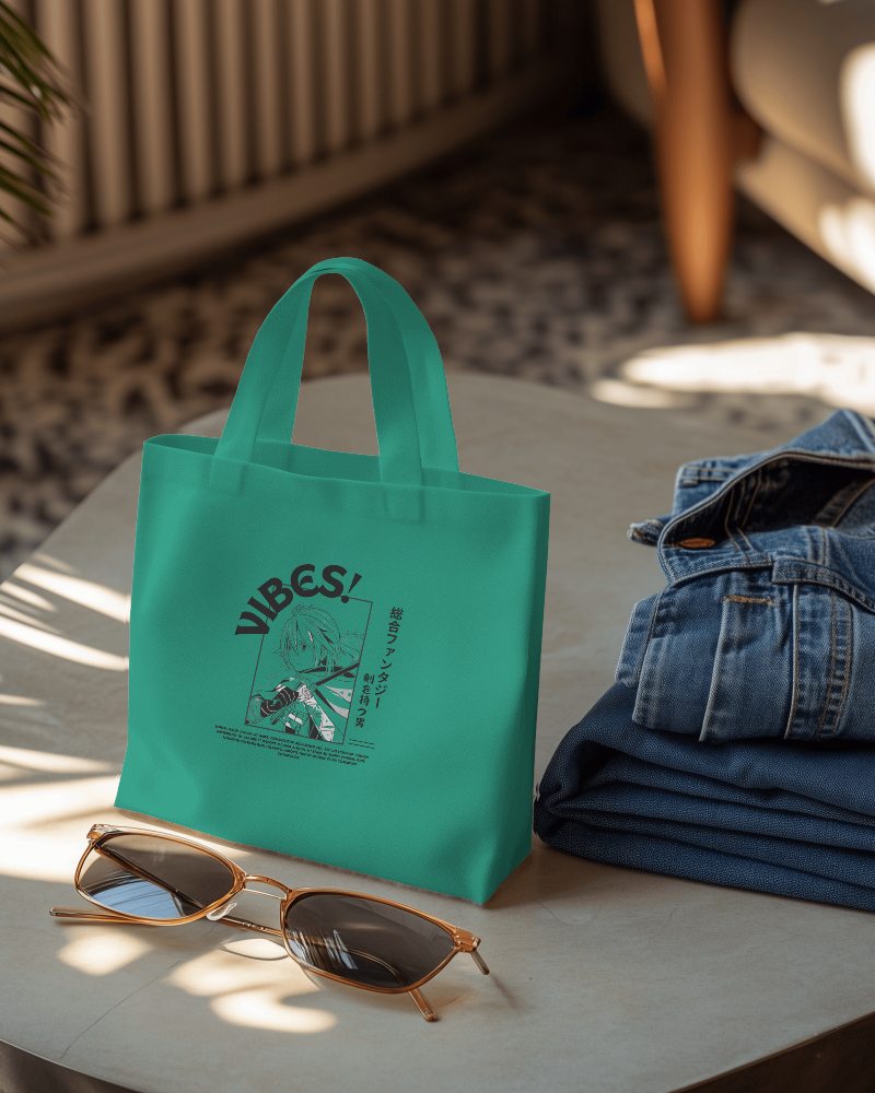 Sunlit Interior Tote Bag Mockup Minimalist Design On Table With Sunglasses And Denim Cozy And Modern Aesthetic 0134