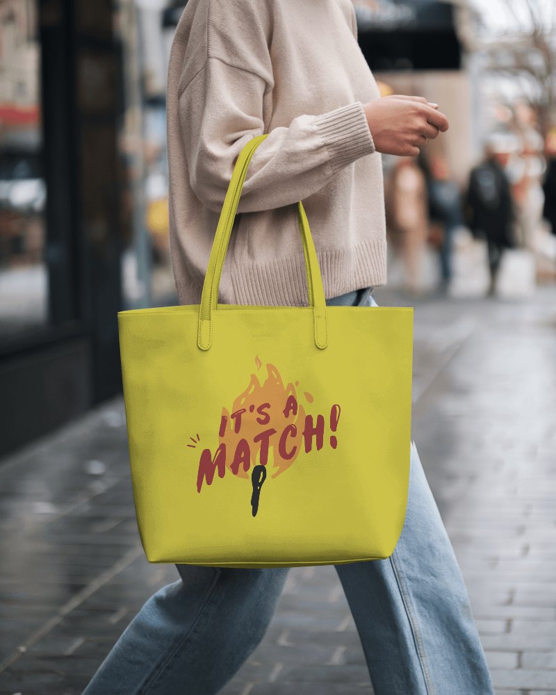 Urban Street Tote Bag Mockup Female Model Walking On Wet Sidewalk In Neutral Toned Outfit Busy City Background 0151