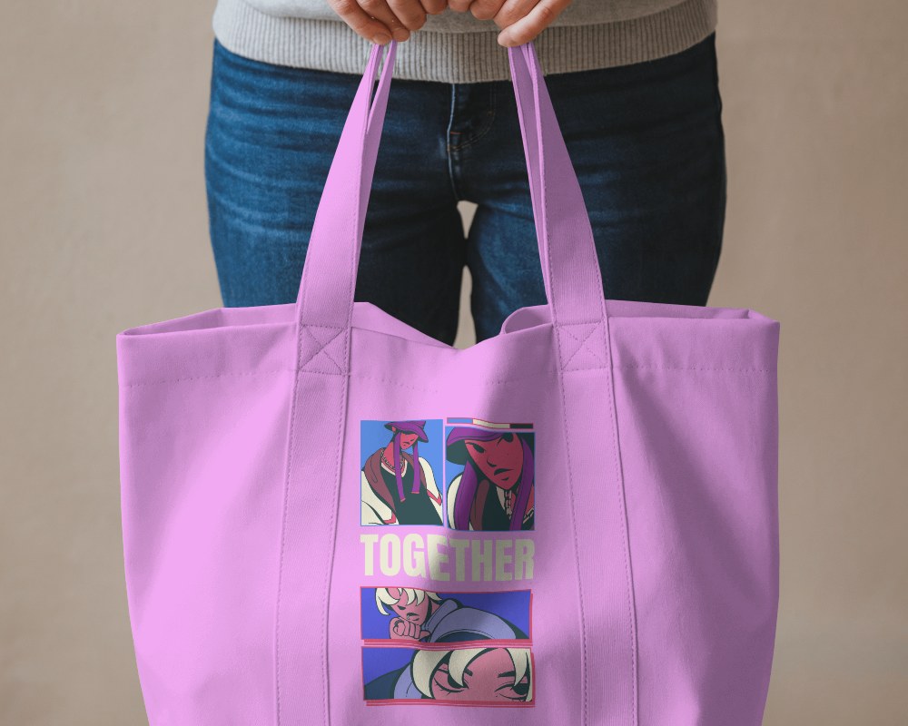 Close Up Tote Bag Mockup Hands Holding Handles Casual Outfit Textured Background Soft Natural Lighting 0154