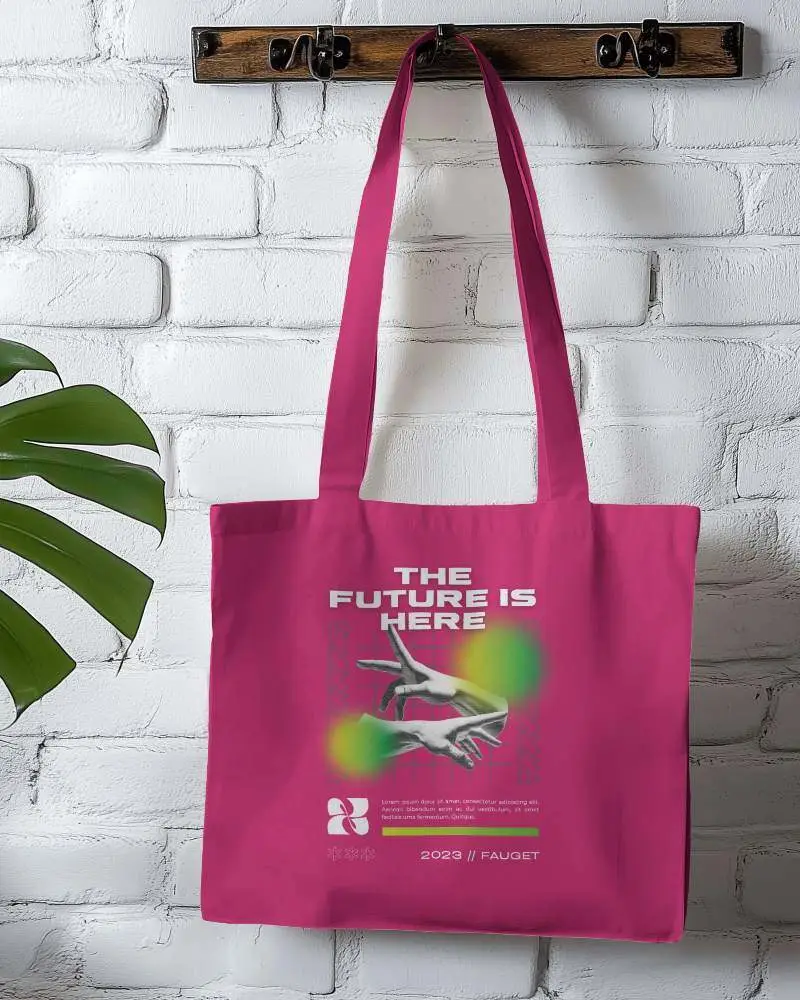 Minimalist Canvas Tote Bag Mokup Hanging On Wooden Peg With Natural Shadow