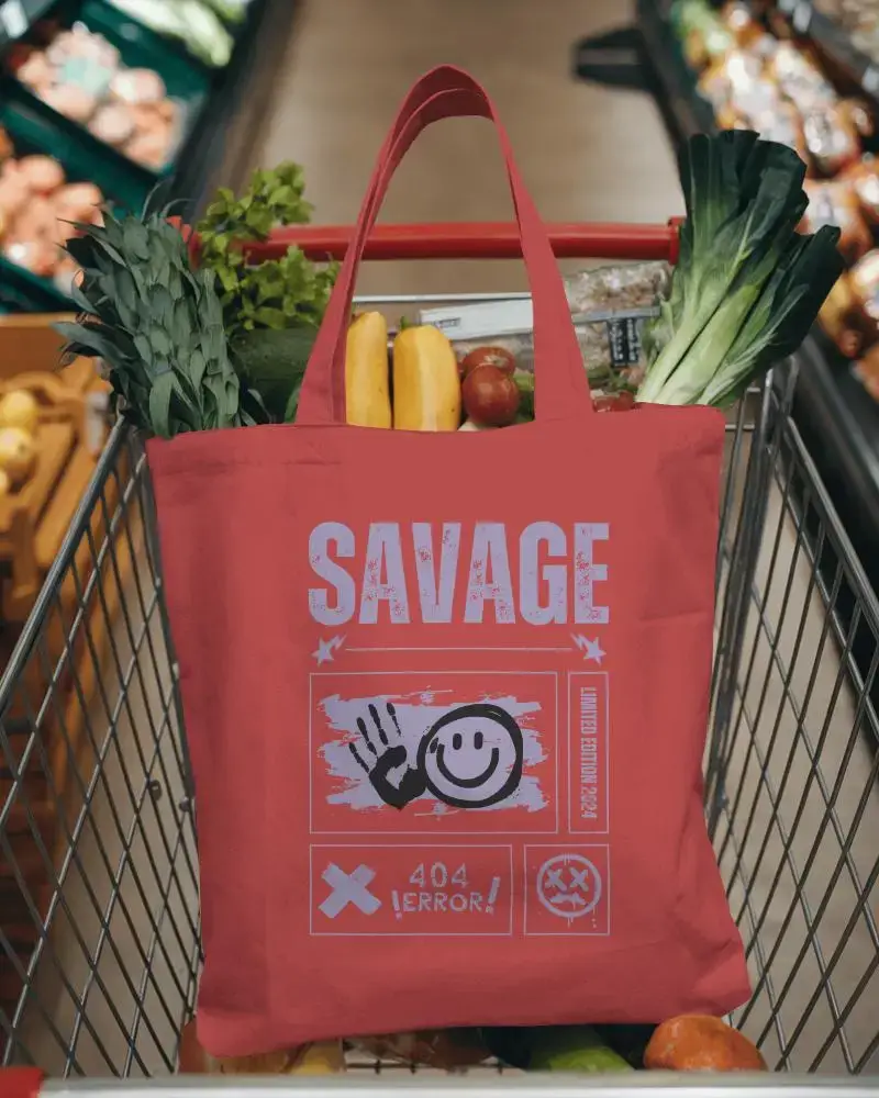 Eco Friendly Grocery Totebag Mockup White Canvas Bag With Your Design Here Placeholder Filled With Fresh Produce And Placed In A Shopping Cart