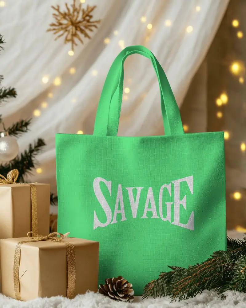 Holiday Market Totebag Mockup Filled With Seasonal Produce And String Lights Festive And Inviting Ambienc