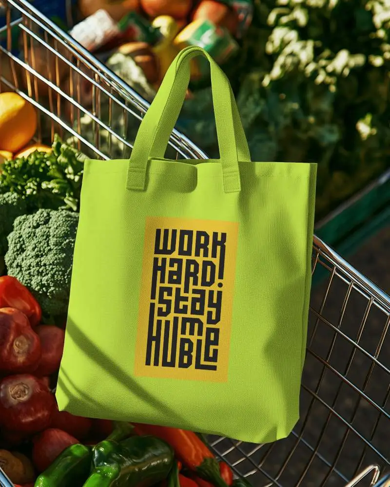 Sustainable Grocery Totebag Mockup Filled With Fresh Vegetables In Shopping Cart Natural And Eco Conscious Ambience