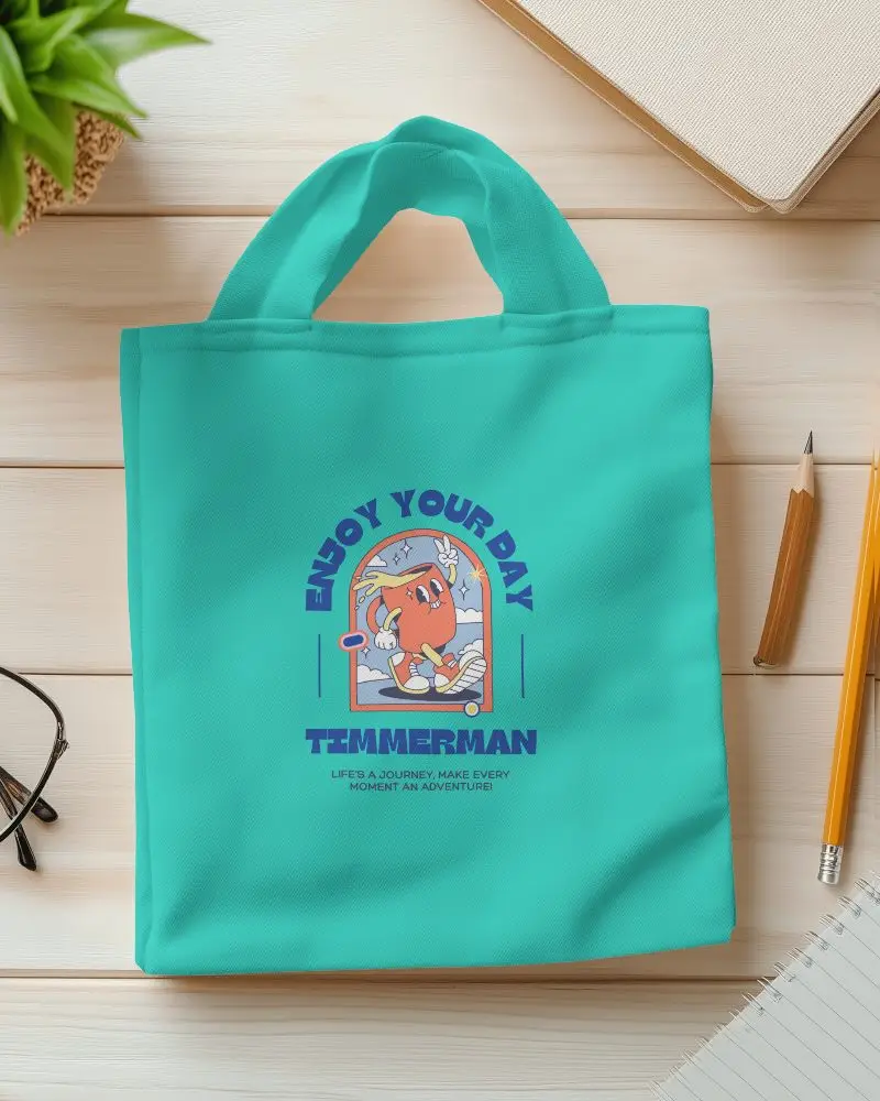 Stylish Office Totebag Mockup Resting On Wooden Desk With Notebook And Pencils Productive And Professional Ambience