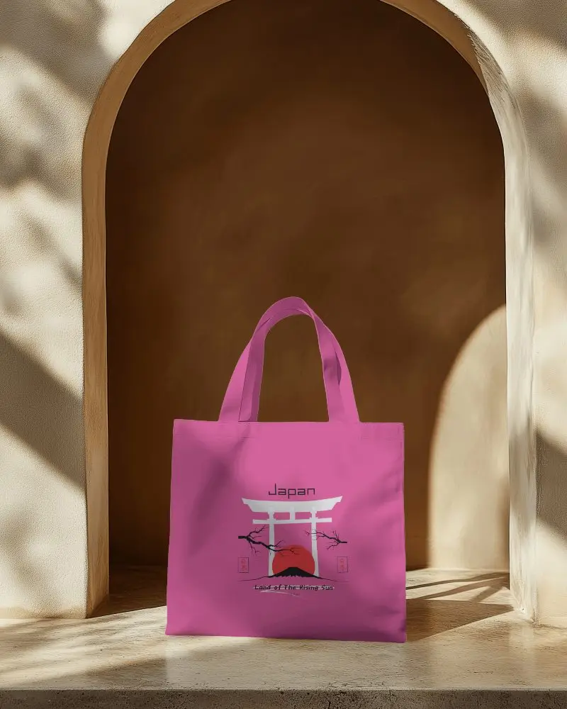 Arched Niche Totebag Mockup Placed On Stone Sill With Soft Shadow Patterns In Monochromatic Setting Clean And Modern Ambience